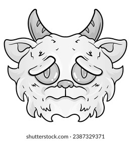 baby goat sad face, vintage logo line art concept black and white color, hand drawn illustration	
