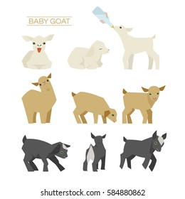 Baby Goat  Various Poses Vector Illustration Flat Design