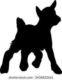 Baby Goats Playing in Farmyard silhouette or vector 