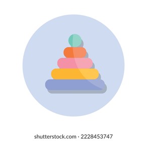 Baby goods icon. Sticker with constructor in form of pyramid of geometric shapes. Educational game for children. Design element for web. Cartoon flat vector illustration isolated on white background