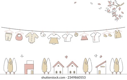 Baby goods Laundry and townscape illustration material