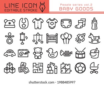 Baby goods vector icon set. Editable line stroke.