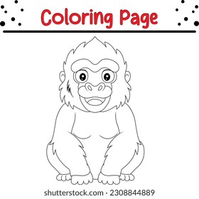 baby gorilla coloring page for kids. animal outline coloring book cartoon vector