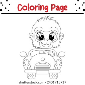 page de coloration de la voiture pour bébé gorilla