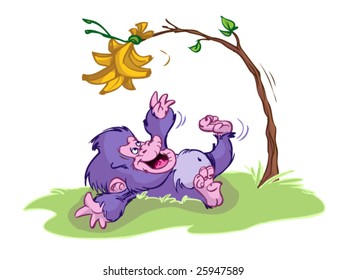 baby gorilla with toy banana's