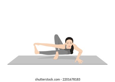 Baby Grasshopper Pose. Beautiful girl practice Baby Grasshopper Pose. Young attractive woman practicing yoga exercise. working out, black wearing sportswear, grey pants and top, indoor full length