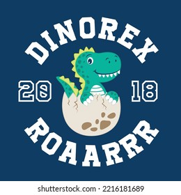 BABY GREEN DINOREX LEAVE TO EGG SHELL ROAR ON DARK BLLUE BACKGROUND COLLEGE 