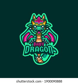 Baby Green Dragon Mascot Logo Gaming Template