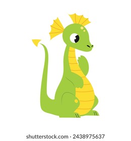 Baby Green Dragon with Tail as Fairy Tale Character Vector Illustration