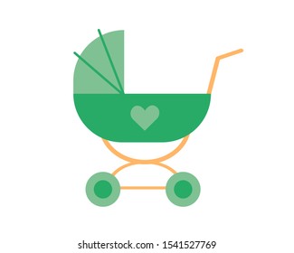 A baby green pram vector.