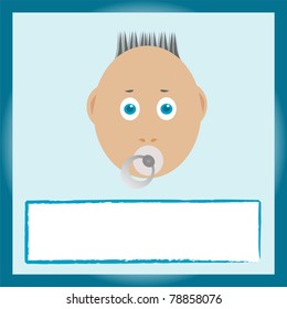 baby greeting card. boy with pacifier. vector