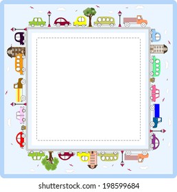 Baby greeting card or frame  with cars art illustration