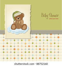 baby greeting card with sleepy teddy bear