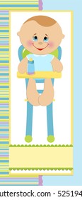 Baby greetings card with blue milk bottle (EPS10)