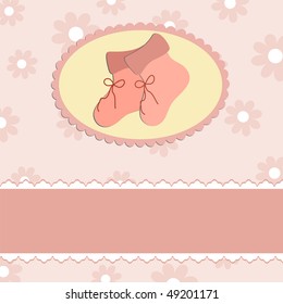 Baby greetings card with pink bootees (EPS10)