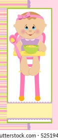 Baby greetings card with pink spoon (EPS10)