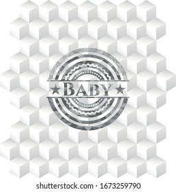 Baby grey badge with geometric cube white background