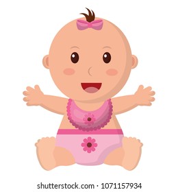baby gril with diaper and bib