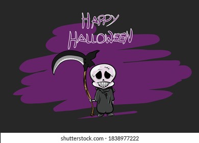 Baby grim reaper holding a scythe for halloween, Vector, Illustration.