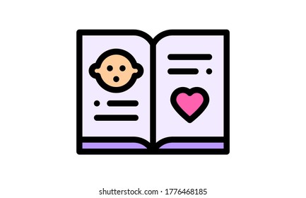 Icono de la guía de bebés, ilustración vectorial de estilo plano.	
