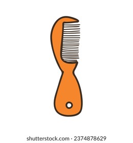 Baby hair brush colorful doodle illustration in vector isolated on white background. Hair comb outline colorful icon in vector. 