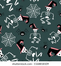 Baby halloween pattern with skull and spider web. Creepy fun vector illustration for print and children fashion.