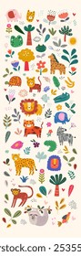 Bebé dibujado a mano diseño para textiles, carteles, tarjetas. Patrón de animales de bebé. Diseño del bebé.. Ilustración vectorial con animales lindos. Ilustración de patrón de bebé de vivero