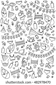 Baby hand drawn doodle. Vector illustration for backgrounds, web design, design elements, textile prints, covers