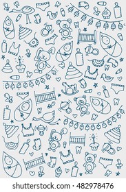 Baby hand drawn doodle. Vector illustration for backgrounds, web design, design elements, textile prints, covers