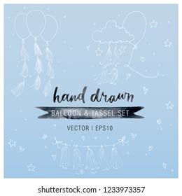 Baby hand drawn illustration. Balloon tassel cloud vector.