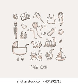 Baby hand drawn vector icons set