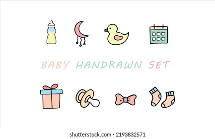 Baby hand drawn vector set icon. Vector design template