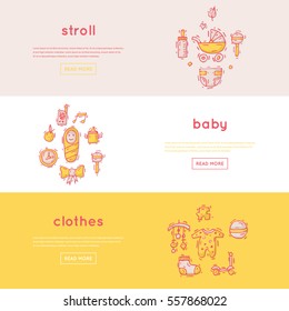 Baby. Hand drawn vintage style. Banners. Flat design vector illustration.