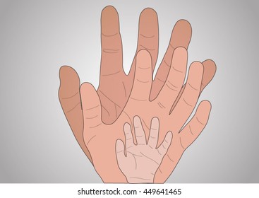 Baby hand in parents hands.