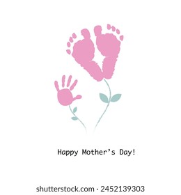 Baby hand print and foot print flower. Happy Mother's day greeting card