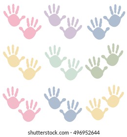 Baby Hand Print Pastel Colored Vector Background