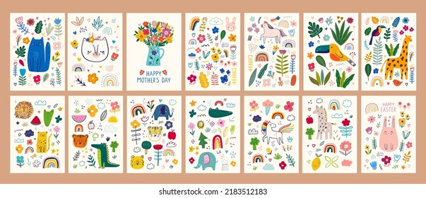 Baby hand  drawn posters   cards  Baby animals pattern  Vector illustration and cute animals  Nursery baby illustrations  Notebook covers
