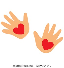 Baby hands with heart, vector art illustarion.
