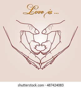 Baby hands in the hands of mom hand drawing vector illustration