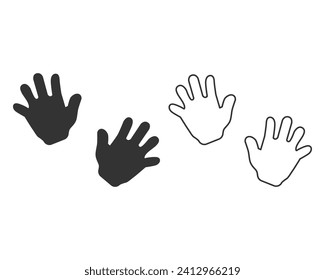 Baby hands print line icon set isolated on white background. Set icons colorful square buttons. Vector Illustration