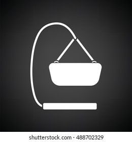 Baby hanged cradle ico. Black background with white. Vector illustration.