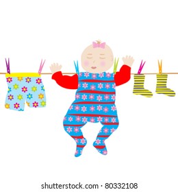 Baby hanging on a string