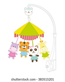 Baby hanging toy on white background.