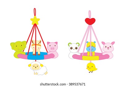 Baby hanging toy on white background.