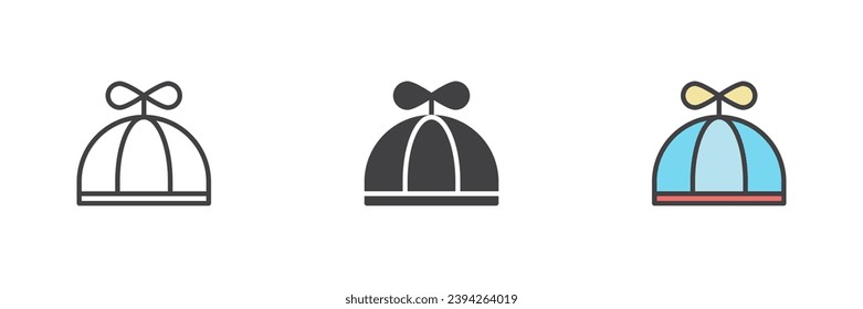 Baby hat einen anderen Stil Symbol Set. Linie, Glyph und gefüllte Umrissversion, Umriss und ausgefülltes Vektorzeichen. Symbol, Logo-Abbildung. Vektorgrafik