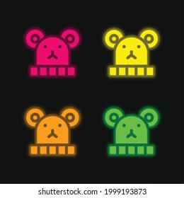 Baby Hat four color glowing neon vector icon