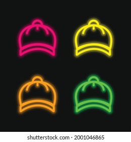 Baby Hat four color glowing neon vector icon
