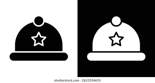 Ícone de chapéu de bebê em versão plana sobre fundo preto e branco