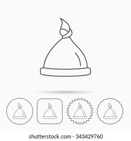 Baby hat icon. Newborn cap sign. Toddler sleeping clothes symbol. Linear circle, square and star buttons with icons.