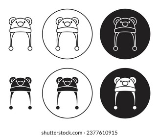 Baby hat icon set. beanie animal newborn baby cap vector symbol in black filled and outlined style.